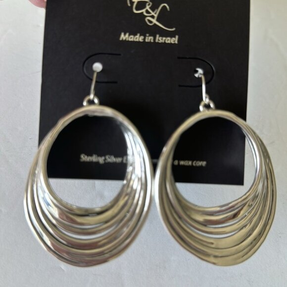 E&L Twist Sterling Silver Electroform Earrings Made in Israel 2 3/4 in long - Picture 7 of 15